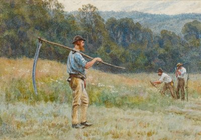 Heinän leikkaaminen Surrey Hillsissä (wc paperille) tekijältä Helen Allingham