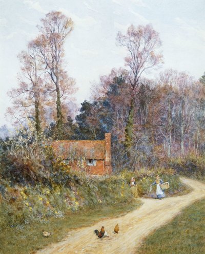Witley Lane -kadulla (akvarelli raapimalla) tekijältä Helen Allingham