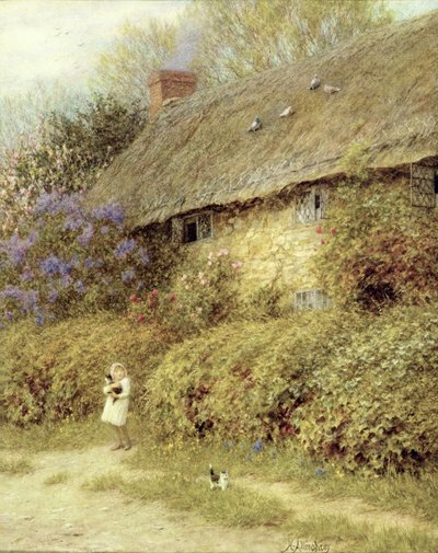Vanha mökki Freshwaterissa, Isle of Wight (akvarelli paperille) tekijältä Helen Allingham