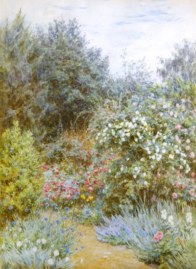 Ruusuja Gertrude Jekyllin puutarhassa, Munstead Wood, Surrey (vesiväri) tekijältä Helen Allingham
