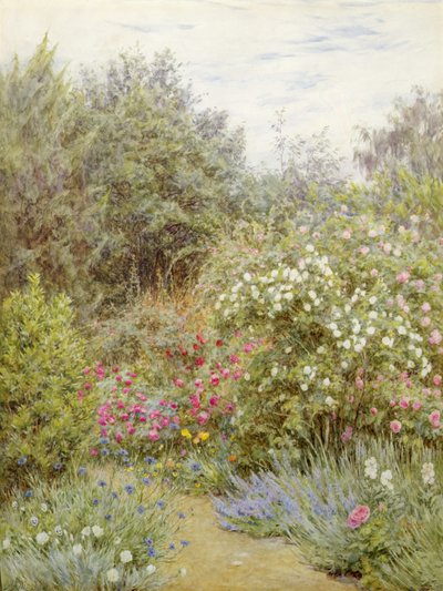 Ruusut Gertrude Jekyllin puutarhassa, Surreyssa (akvarelli paperille) tekijältä Helen Allingham