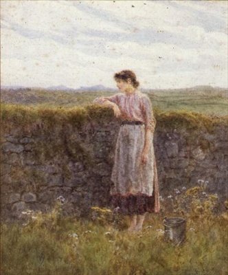 Nuori maitoneito (akvarelli) tekijältä Helen Allingham