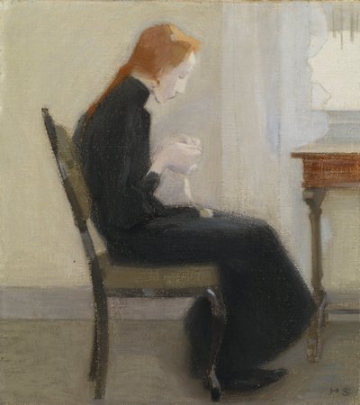 Tyttöjen virkkaus - Tyttöjen virkkaus, kirjoittanut Schjerfbeck, Helene (1862-1946). öljy kankaalle tekijältä Helene Schjerfbeck