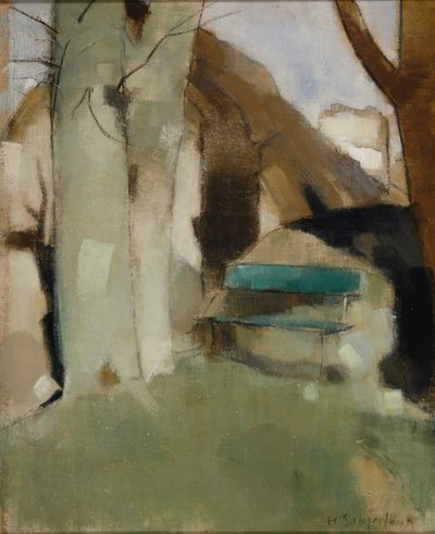 Shadow on the Wall II Green Bench, 1928. tekijältä Helene Schjerfbeck