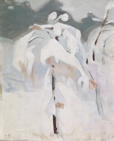 Lumipeitteinen koivu, n. 1913 (öljy levylle) tekijältä Helene Schjerfbeck