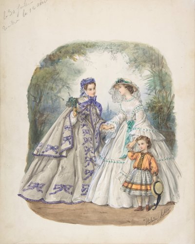 Kuvitus ranskalaiseen muotilehteen, n. 1862. tekijältä Heloise Leloir