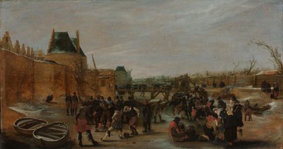Froiliminen jäätyneellä kanavalla kaupungissa tekijältä Hendrick Avercamp (copy after)