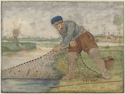 Kalastaja nostamassa verkkoaan tekijältä Hendrick Avercamp