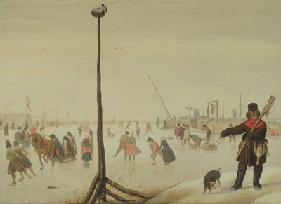 Ankanmetsästäjä ja hänen koiransa talvimaisemassa (paneeli) tekijältä Hendrick Avercamp