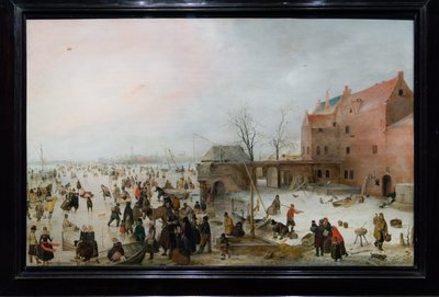 Hollanti: IJsgezicht bij een brewery Kohtaus jäällä kaupungin lähellä tekijältä Hendrick Avercamp