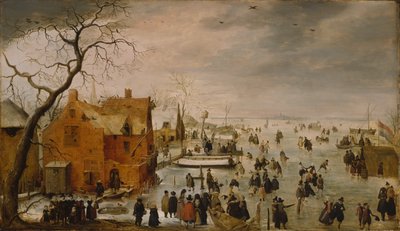 Hollanti: IJslandschap / Luistelu Talvimaisema, jossa on lukuisia luistelijoita tekijältä Hendrick Avercamp