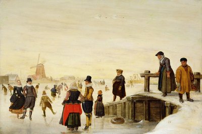 Hahmoja luistelemassa hollantilaisessa maisemassa tekijältä Hendrick Avercamp