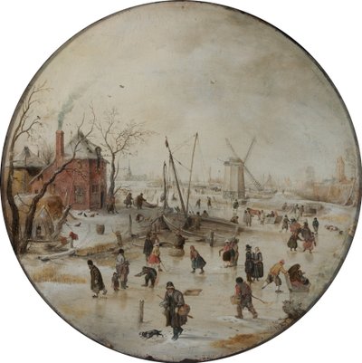 Jäätynyt joki luistelijoiden kanssa tekijältä Hendrick Avercamp