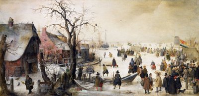 Talvinen kohtaus kanavalla tekijältä Hendrick Avercamp