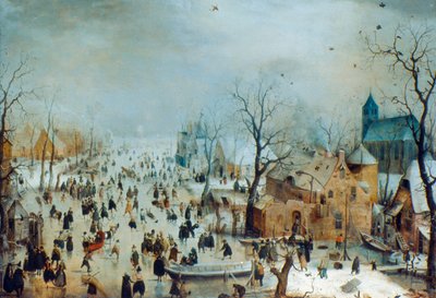 Talvikuva luistelijalla, c1608 tekijältä Hendrick Avercamp