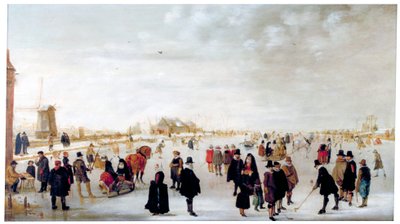 "Talvimaisema IJssel-joella lähellä Kampenia", c1615. tekijältä Hendrick Avercamp