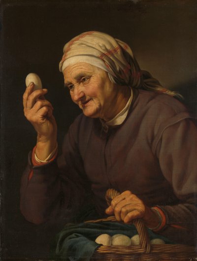 Vanha nainen myy munia tekijältä Hendrick Bloemaert