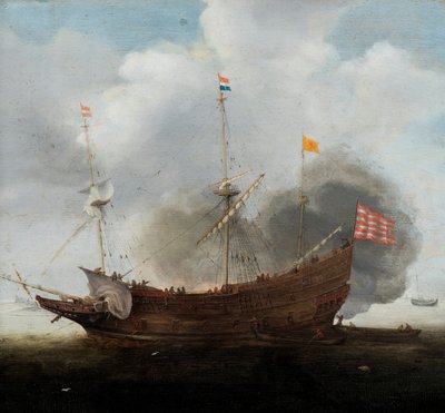 Sotalaiva (öljy paneelille) tekijältä Hendrick Cornelisz Vroom