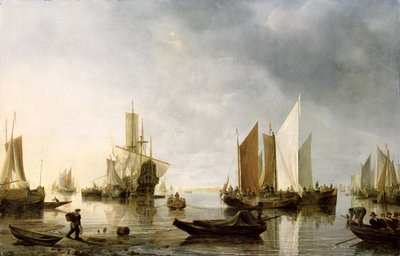 Satama ankkuroitujen laivojen kanssa, 1655-60 tekijältä Hendrick Dubbels