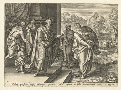 Elia puhuu toisen kerran kuningas Ahabin kanssa History of Eliah (sarjan nimi) tekijältä Hendrick Goltzius (rejected attribution)