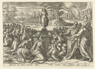 Elia kilpailee Baalin profeettojen kanssa History of Eliah (sarjan nimi) tekijältä Hendrick Goltzius (rejected attribution)