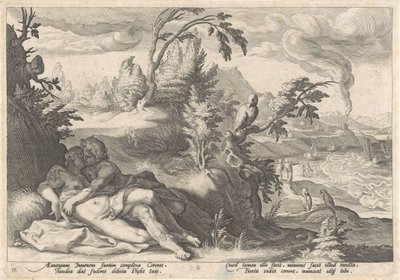Apollo ja Coronis Metamorfosen van Ovidius (sarjan nimi) tekijältä Hendrick Goltzius (workshop of)