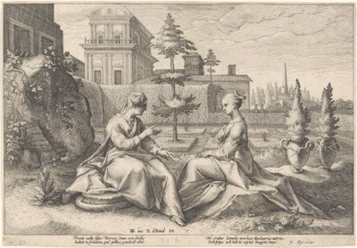 Juno lähestyy Semeleä Beroen varjossa Metamorphoses of Ovid (sarjan nimi) tekijältä Hendrick Goltzius (workshop of)