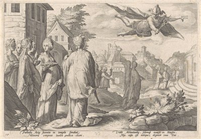 Mercurius en Herse Metamorfosen van Ovidius (sarjan nimi) tekijältä Hendrick Goltzius (workshop of)