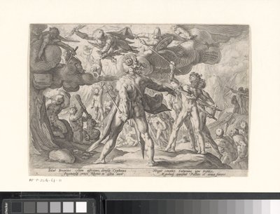 Taistelu jumalten ja jättiläisten välillä Metamorphoses of Ovid (sarjan nimi) tekijältä Hendrick Goltzius (workshop of)