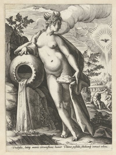 Vesi Aqua (otsikko esineessä) The Four Elements (sarjan nimi) tekijältä Hendrick Goltzius (workshop of)