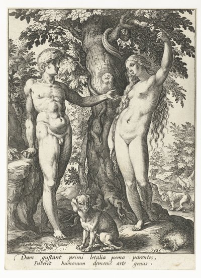 Aadam ja Eeva ja käärme tekijältä Hendrick Goltzius
