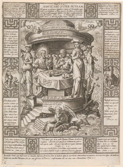 Aedificare super Petram, sarjan ”Kristillisen uskon allegoriat” 6. lehti tekijältä Hendrick Goltzius