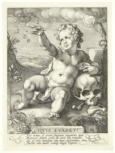 Allegoria elämän ohimenevyydestä ("Quis Evadet?") tekijältä Hendrick Goltzius