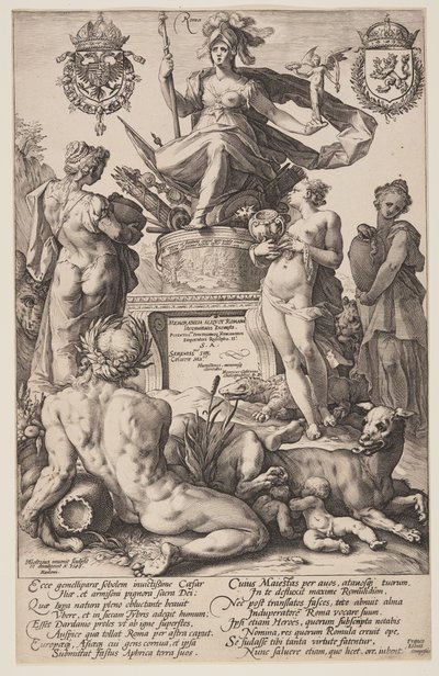 Allegoria Roomasta, nimikilpi teoksesta Roomalaiset sankarit. tekijältä Hendrick Goltzius