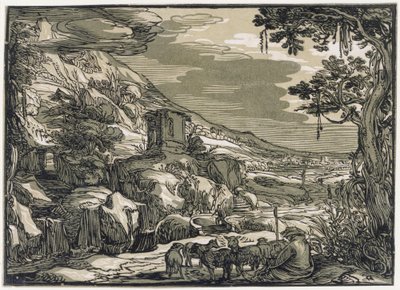 Arkadialainen maisema ja paimen tekijältä Hendrick Goltzius