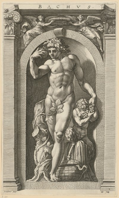 Bacchus, sarjan ”Kahdeksan antiikin jumaluutta” sivu 7 tekijältä Hendrick Goltzius