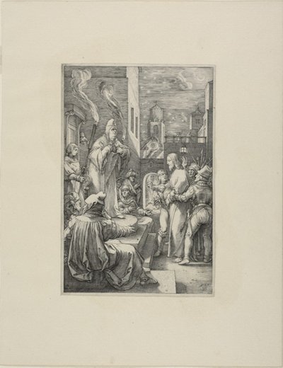 Crist davant Caifàs, placa quatre de La passió de Christfinnish tekijältä Hendrick Goltzius
