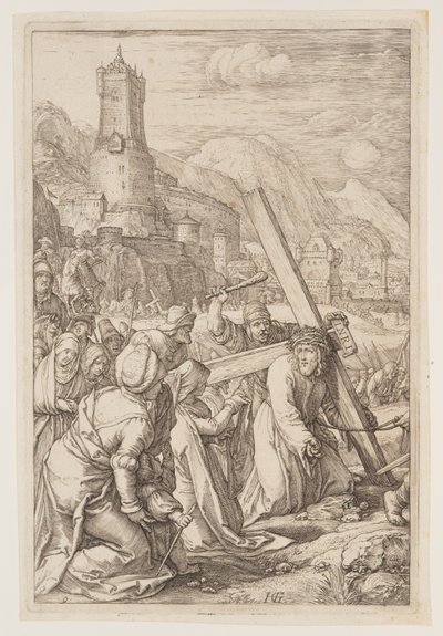Kristus kantaa ristiä, elokuvasta Passio tekijältä Hendrick Goltzius