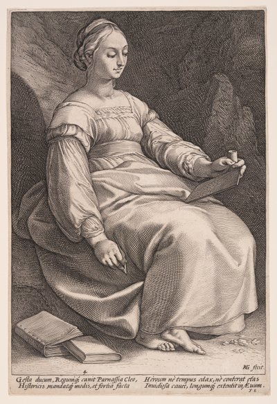 Clio, historian muusa, teoksesta The Nine Muses (Yhdeksän muusaa). tekijältä Hendrick Goltzius