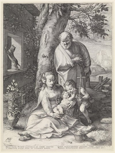 Pyhä perhe ja Johannes Kastaja tekijältä Hendrick Goltzius