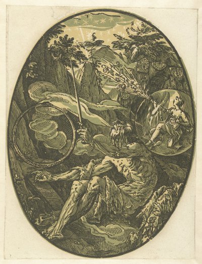 Demogorgon ikuisuuden luolassa Jumalat ja jumalattaret (sarjan nimi) tekijältä Hendrick Goltzius