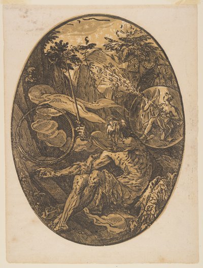 Demogorgon Ikuisuuden luolassa, elokuvasta Jumaluuksia tekijältä Hendrick Goltzius