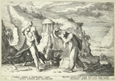 Deukalion i Pyrrha poblen el món en neofinès tekijältä Hendrick Goltzius