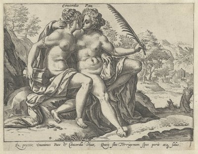 Yhtenäisyys ja rauha (Concordia / Pax) Yhteiset hyveet (sarjan nimi) tekijältä Hendrick Goltzius
