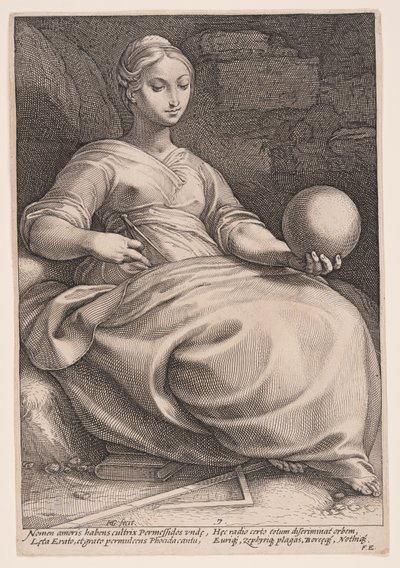 Erato, lyyrisen runouden muusa, teoksesta Yhdeksän muusaa. tekijältä Hendrick Goltzius