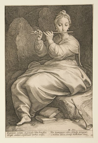 Euterpe, kuva 6 sarjasta ”Yhdeksän muusa” tekijältä Hendrick Goltzius