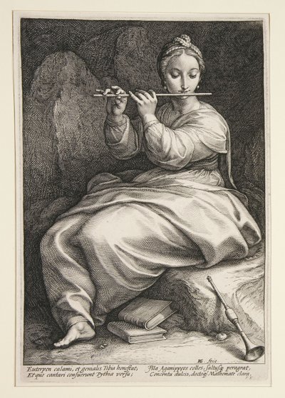 Euterpe, taulu 6 sarjasta Yhdeksän muusaa tekijältä Hendrick Goltzius