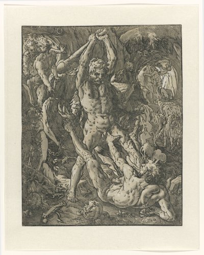 Hercules voitti Cacuksen Hercules en Cacus tekijältä Hendrick Goltzius