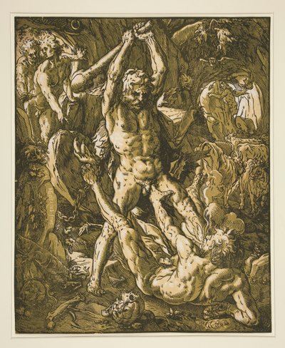 Hercules tappaa Cacuksen tekijältä Hendrick Goltzius