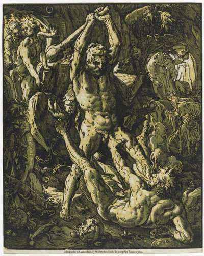 Herkules tappaa Cacuksen, 1588. tekijältä Hendrick Goltzius